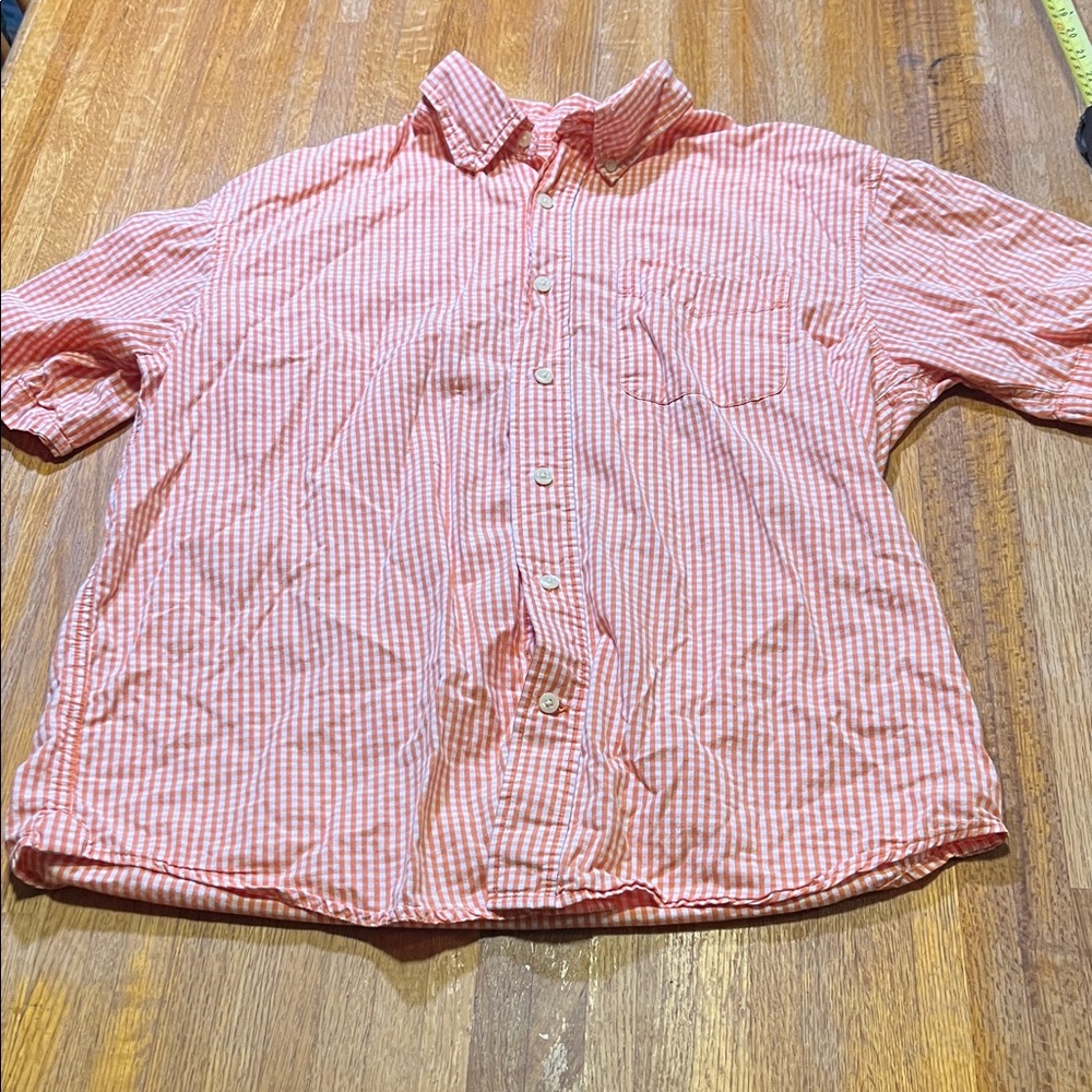 Duck Head Men LG‎ Orange Plaid Button-Down Collared Pocket Short Sleeve Shirt